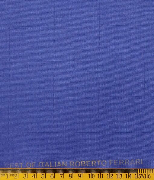 Roberto Ferrari Azure Blue Self Checks Unstitched Terry Rayon Suiting Fabric