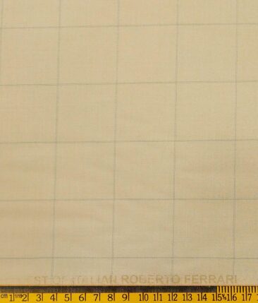 Roberto Ferrari Egg Nog Beige & Green Checks Unstitched Terry Rayon Suiting Fabric