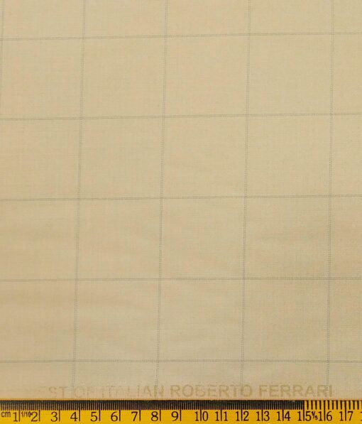 Roberto Ferrari Egg Nog Beige & Green Checks Unstitched Terry Rayon Suiting Fabric