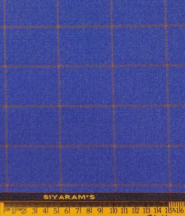 Siyaram's Blue & Copper Checks Unstitched Terry Rayon Suiting Fabric