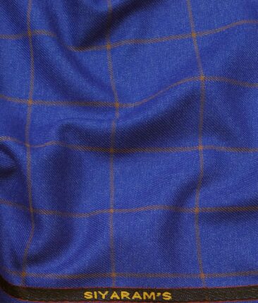 Siyaram's Blue & Copper Checks Unstitched Terry Rayon Suiting Fabric
