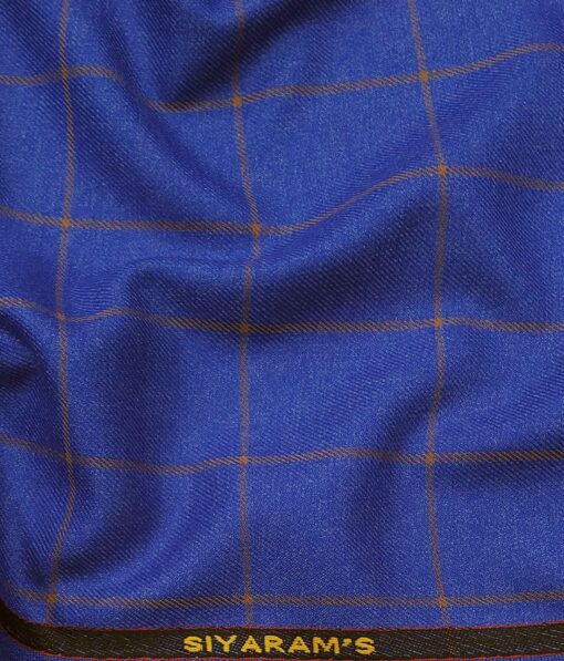 Siyaram's Blue & Copper Checks Unstitched Terry Rayon Suiting Fabric