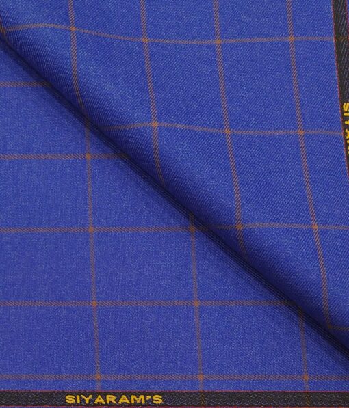 Siyaram's Blue & Copper Checks Unstitched Terry Rayon Suiting Fabric