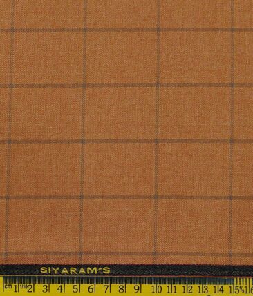 Siyaram's Ginger Orange Self Broad Checks Unstitched Terry Rayon Suiting Fabric