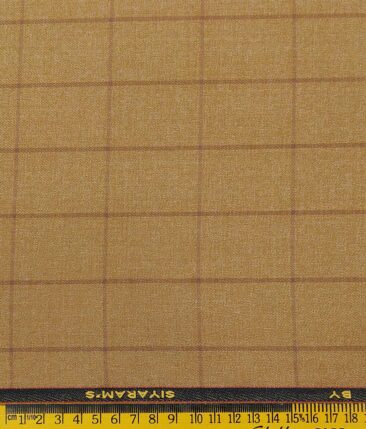 Siyaram's Peanut Brown Self Broad Checks Unstitched Terry Rayon Suiting Fabric