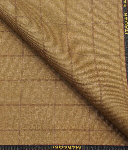 Siyaram's Peanut Brown Self Broad Checks Unstitched Terry Rayon Suiting Fabric