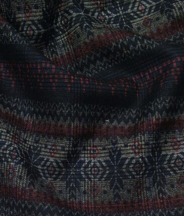 Sage & Simon Dark Blue Multicolor Printed Unstitched Terry Rayon Blazer Fabric