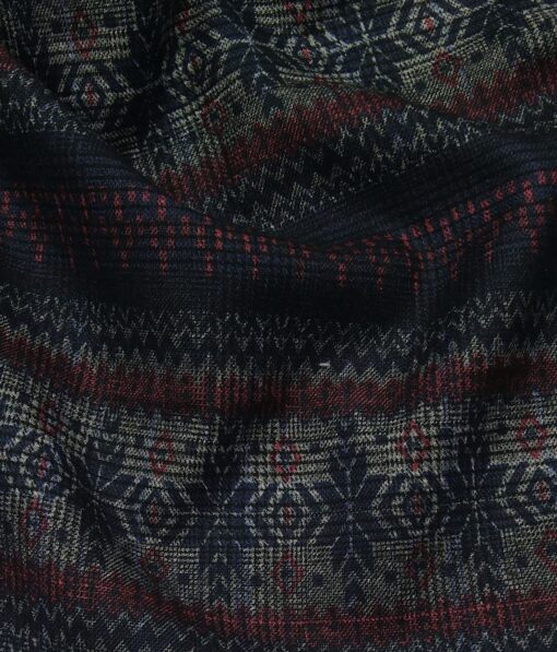 Sage & Simon Dark Blue Multicolor Printed Unstitched Terry Rayon Blazer Fabric