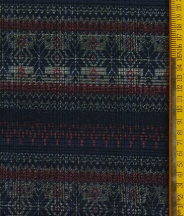 Sage & Simon Dark Blue Multicolor Printed Unstitched Terry Rayon Blazer Fabric