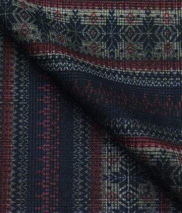 Sage & Simon Dark Blue Multicolor Printed Unstitched Terry Rayon Blazer Fabric