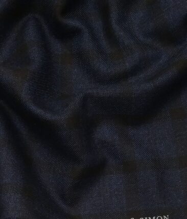 Sage & Simon Dark Blue & Black Checks Unstitched Terry Rayon Blazer Fabric