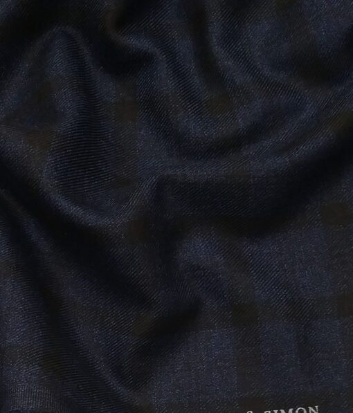 Sage & Simon Dark Blue & Black Checks Unstitched Terry Rayon Blazer Fabric
