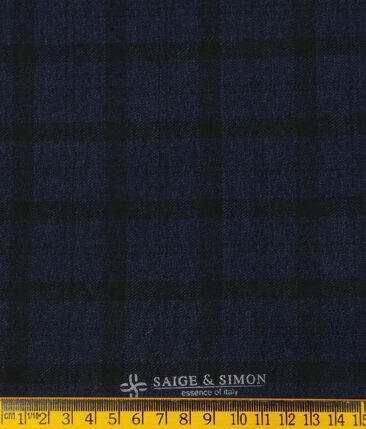 Sage & Simon Dark Blue & Black Checks Unstitched Terry Rayon Blazer Fabric
