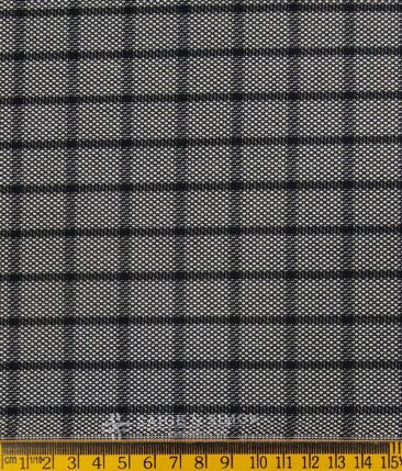 Sage & Simon Grey & Black Structured Cum Checks Unstitched Terry Rayon Suiting Fabric