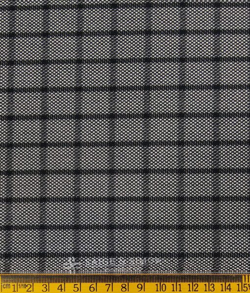 Sage & Simon Grey & Black Structured Cum Checks Unstitched Terry Rayon Suiting Fabric