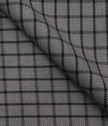 Sage & Simon Grey & Black Structured Cum Checks Unstitched Terry Rayon Suiting Fabric
