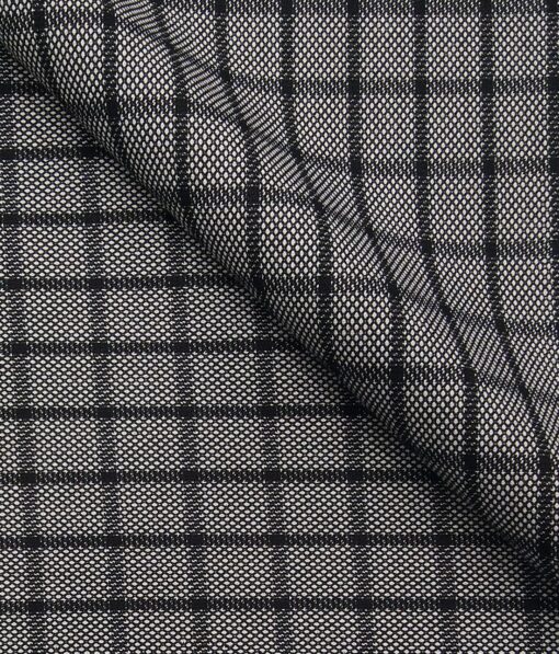 Sage & Simon Grey & Black Structured Cum Checks Unstitched Terry Rayon Suiting Fabric