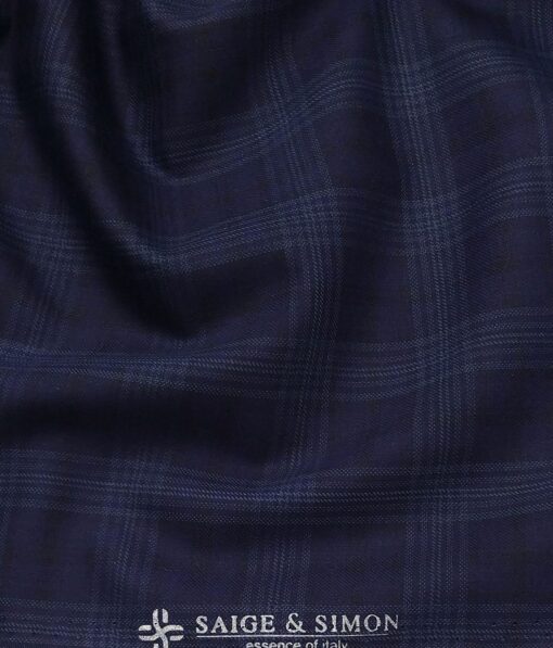Sage & Simon Dark Blue Broad Self Checks Unstitched Terry Rayon Suiting Fabric