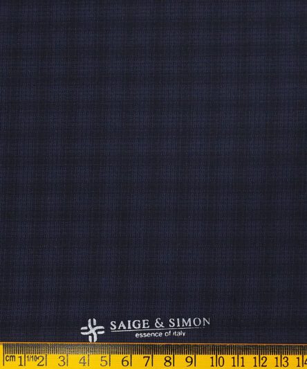 Sage & Simon Dark Blue Self Checks Unstitched Terry Rayon Suiting Fabric