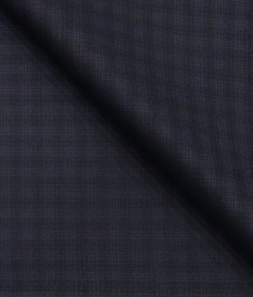 Sage & Simon Dark Blue Self Checks Unstitched Terry Rayon Suiting Fabric