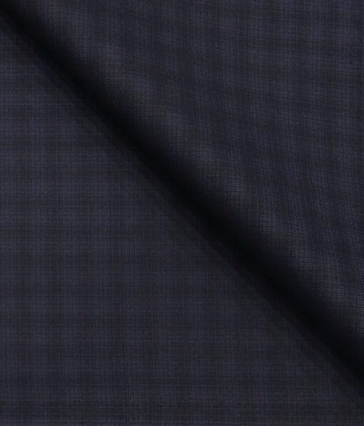 Sage & Simon Dark Blue Self Checks Unstitched Terry Rayon Suiting Fabric