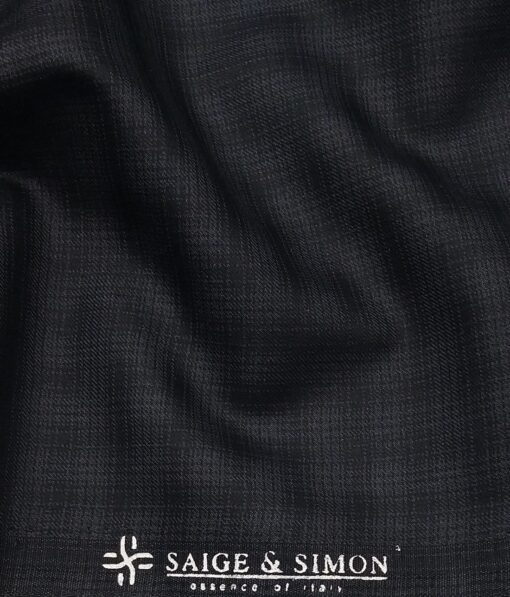 Sage & Simon Dark Grey Self Checks Unstitched Terry Rayon Suiting Fabric
