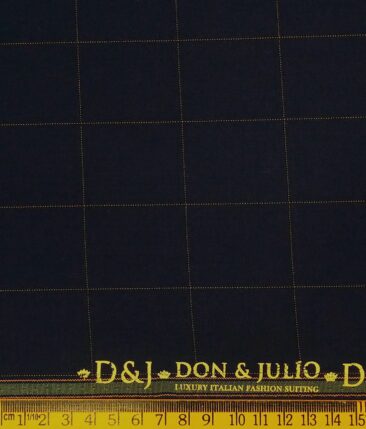 Don & Julio Dark Navy Blue & Brown Checks Unstitched Terry Rayon Suiting Fabric
