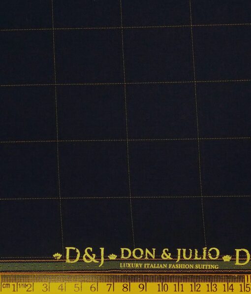 Don & Julio Dark Navy Blue & Brown Checks Unstitched Terry Rayon Suiting Fabric