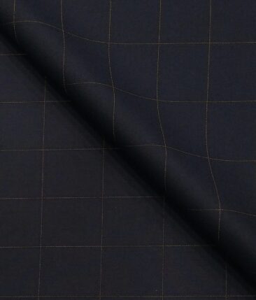 Don & Julio Dark Navy Blue & Brown Checks Unstitched Terry Rayon Suiting Fabric