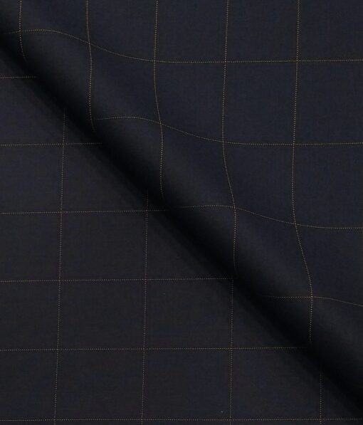 Don & Julio Dark Navy Blue & Brown Checks Unstitched Terry Rayon Suiting Fabric