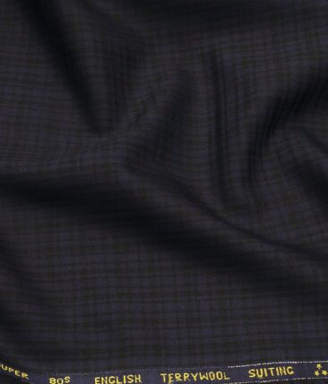 Saville & Young Dark Blue & Black Self Checks Super 80's 45% Merino Wool Suiting Fabric