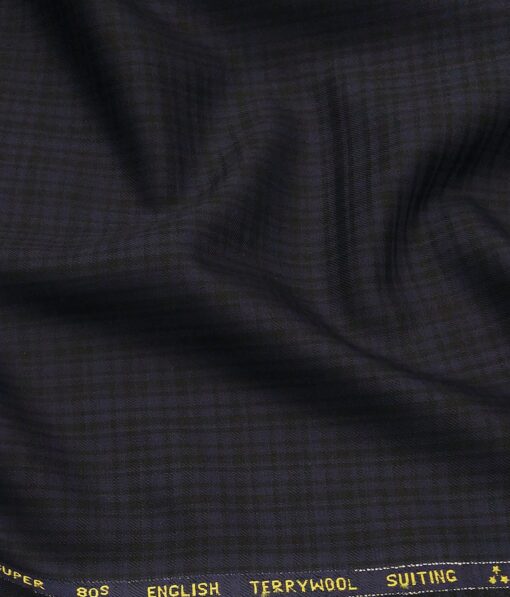 Saville & Young Dark Blue & Black Self Checks Super 80's 45% Merino Wool Suiting Fabric
