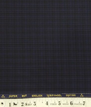 Saville & Young Dark Blue & Black Self Checks Super 80's 45% Merino Wool Suiting Fabric