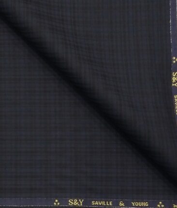 Saville & Young Dark Blue & Black Self Checks Super 80's 45% Merino Wool Suiting Fabric