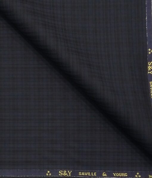 Saville & Young Dark Blue & Black Self Checks Super 80's 45% Merino Wool Suiting Fabric