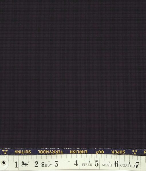 Saville & Young Dark Wine & Black Self Checks Super 80's 45% Merino Wool Suiting Fabric