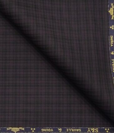 Saville & Young Dark Wine & Black Self Checks Super 80's 45% Merino Wool Suiting Fabric