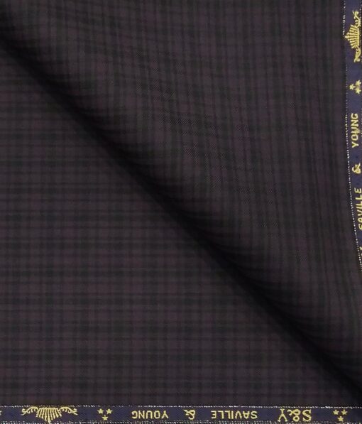 Saville & Young Dark Wine & Black Self Checks Super 80's 45% Merino Wool Suiting Fabric