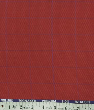 Saville & Young Ruby Red & Blue Structured Cum Broad Checks Super 110's 20% Merino Wool Suiting Fabric