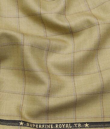 Grado by Grasim Beige Polyester Viscose Broad Checks Unstitched Suiting Fabric