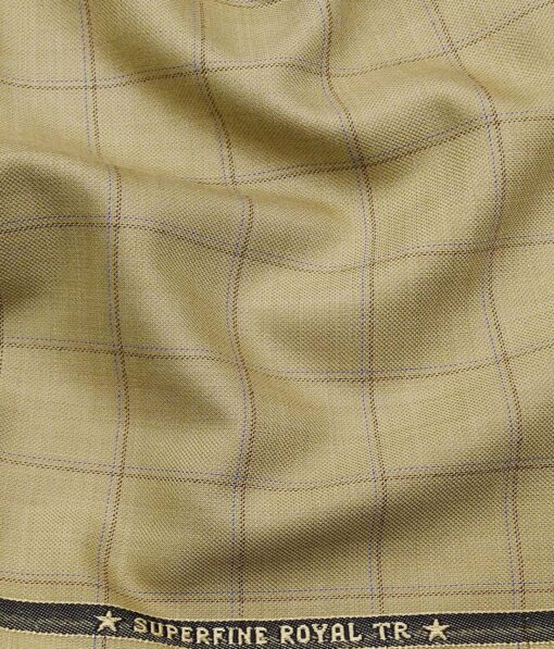 Grado by Grasim Beige Polyester Viscose Broad Checks Unstitched Suiting Fabric