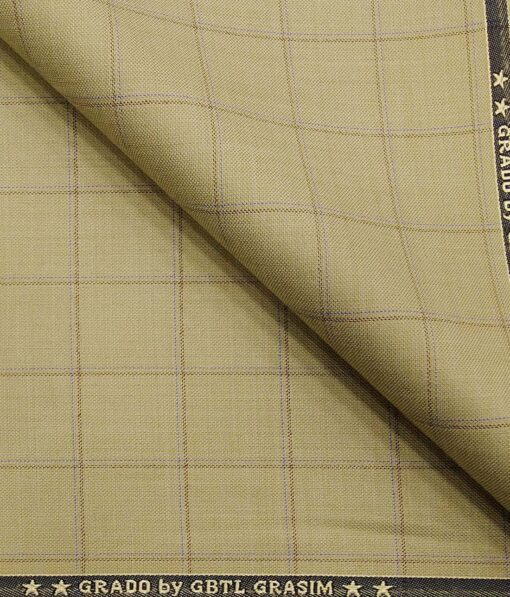 Grado by Grasim Beige Polyester Viscose Broad Checks Unstitched Suiting Fabric