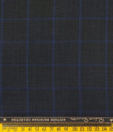 Grado by Grasim Dark Grey Polyester Viscose Blue Broad Checks Unstitched Suiting Fabric