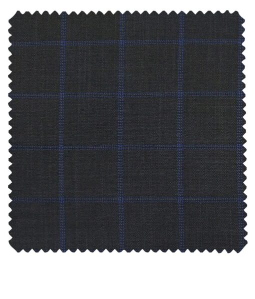Grado by Grasim Dark Grey Polyester Viscose Blue Broad Checks Unstitched Suiting Fabric