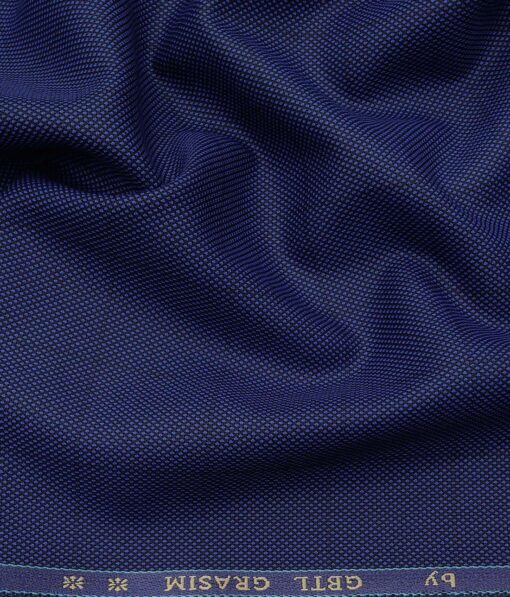 Grado by Grasim Dark Royal Blue Polyester Viscose Structured Cum Checks Unstitched Suiting Fabric