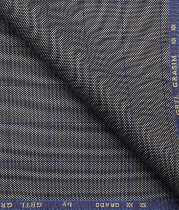 Grado by Grasim Grey Polyester Viscose Structured Cum Checks Unstitched Suiting Fabric