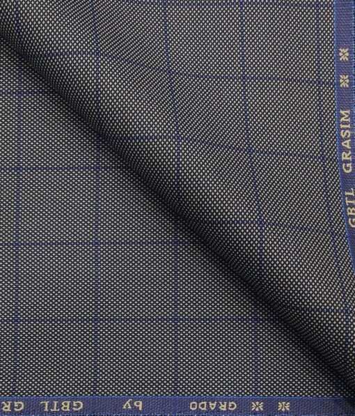 Grado by Grasim Grey Polyester Viscose Structured Cum Checks Unstitched Suiting Fabric