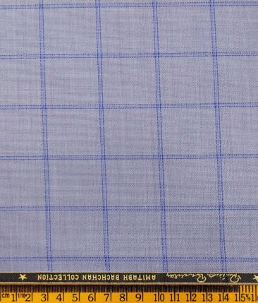 Grado by Grasim Light Blue Polyester Viscose Broad Blue Checks Unstitched Suiting Fabric