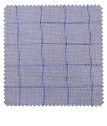 Grado by Grasim Light Blue Polyester Viscose Broad Blue Checks Unstitched Suiting Fabric