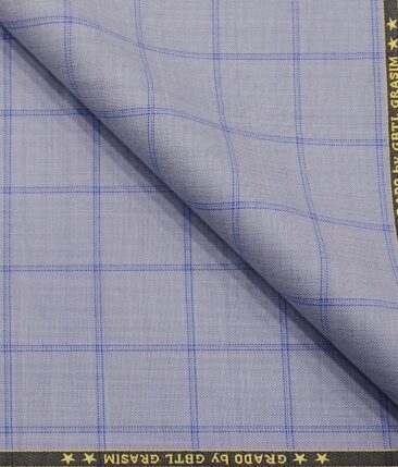 Grado by Grasim Light Blue Polyester Viscose Broad Blue Checks Unstitched Suiting Fabric